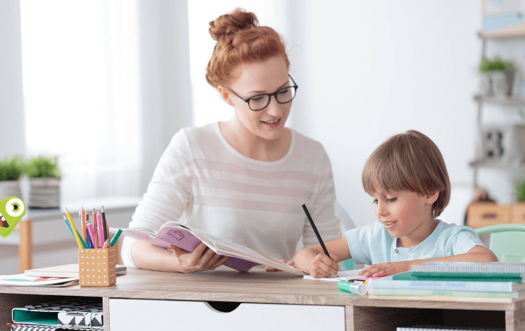 Teacher guiding her student