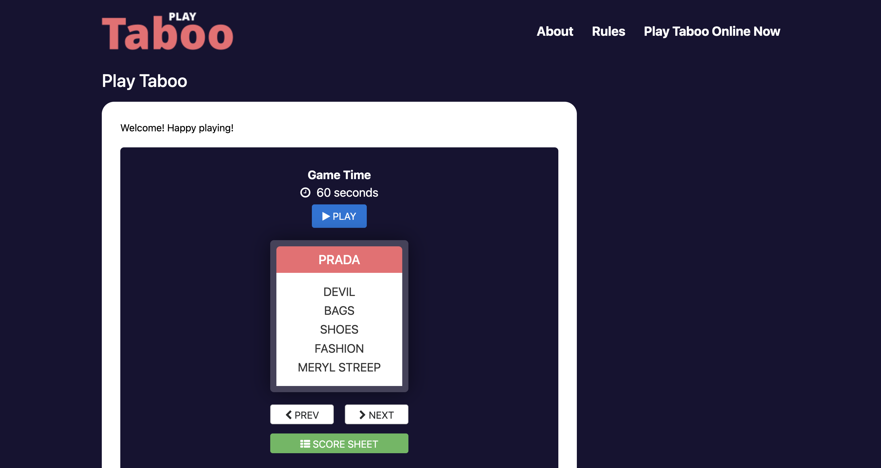 Plat Taboo online