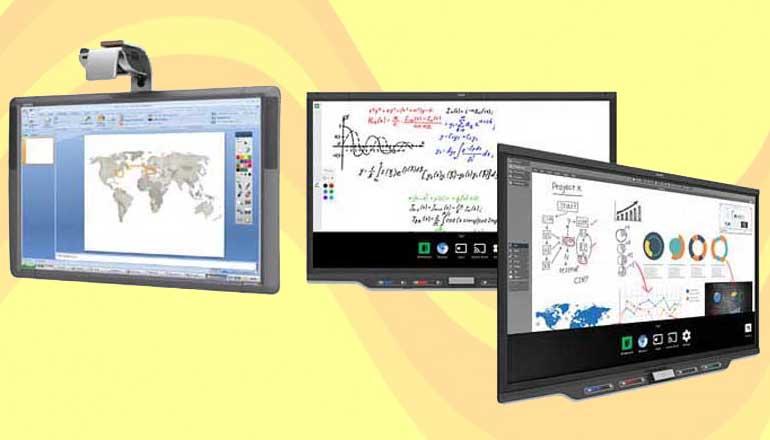three monitors on a yellow background