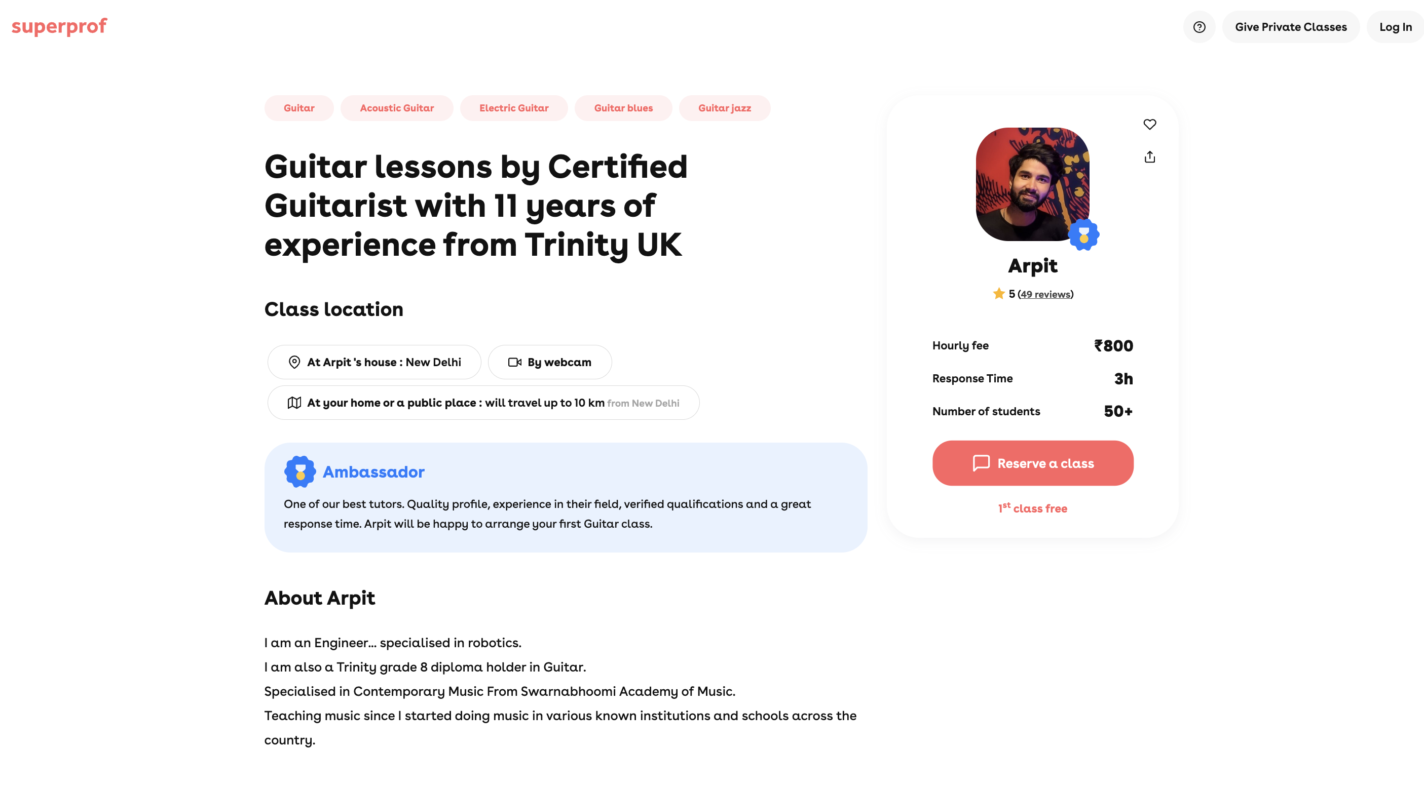 Guitar teacher taking Guitar classes