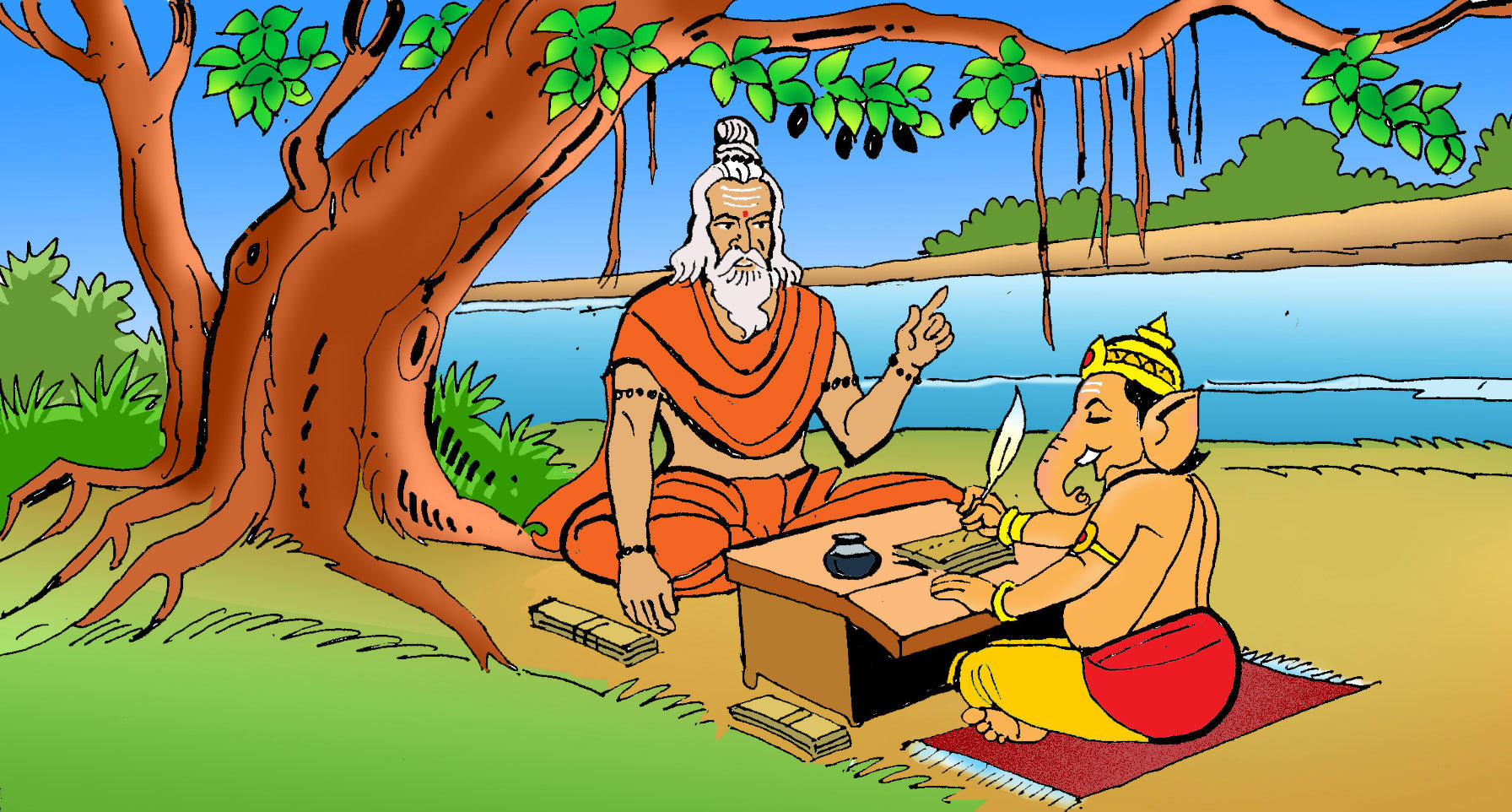 old man and Ganesha under a tree