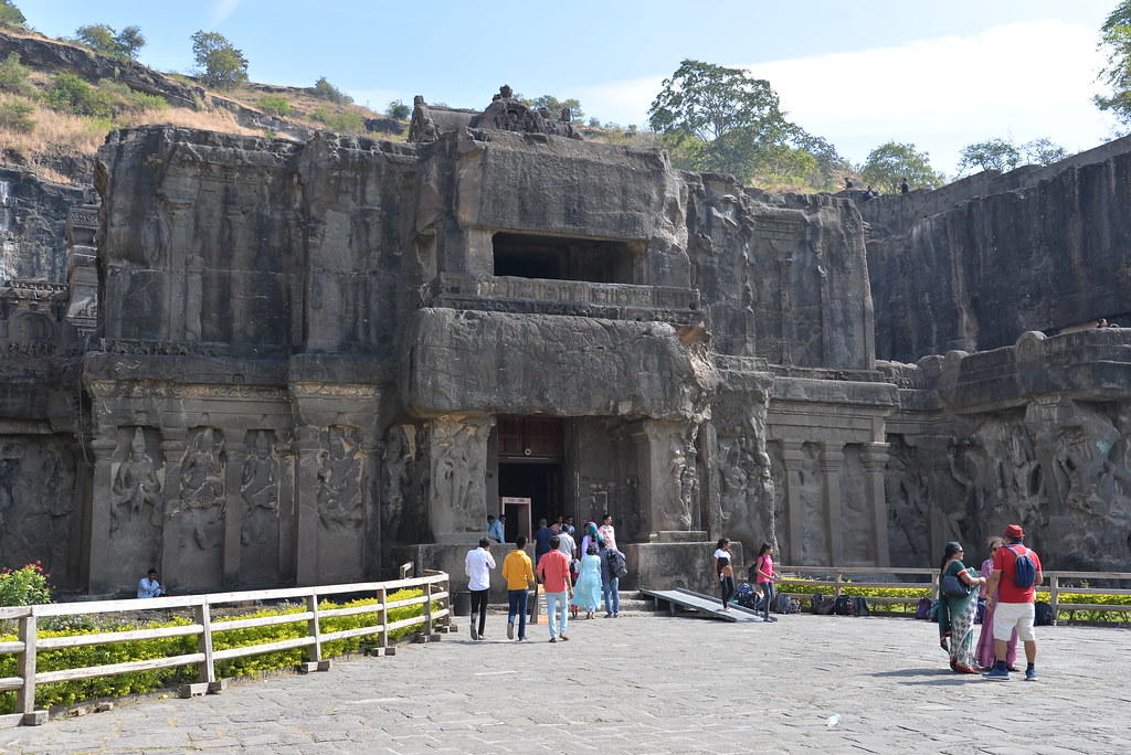 cave 16 entrance with tourists
