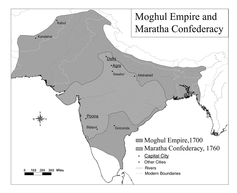 black and white map of medieval India