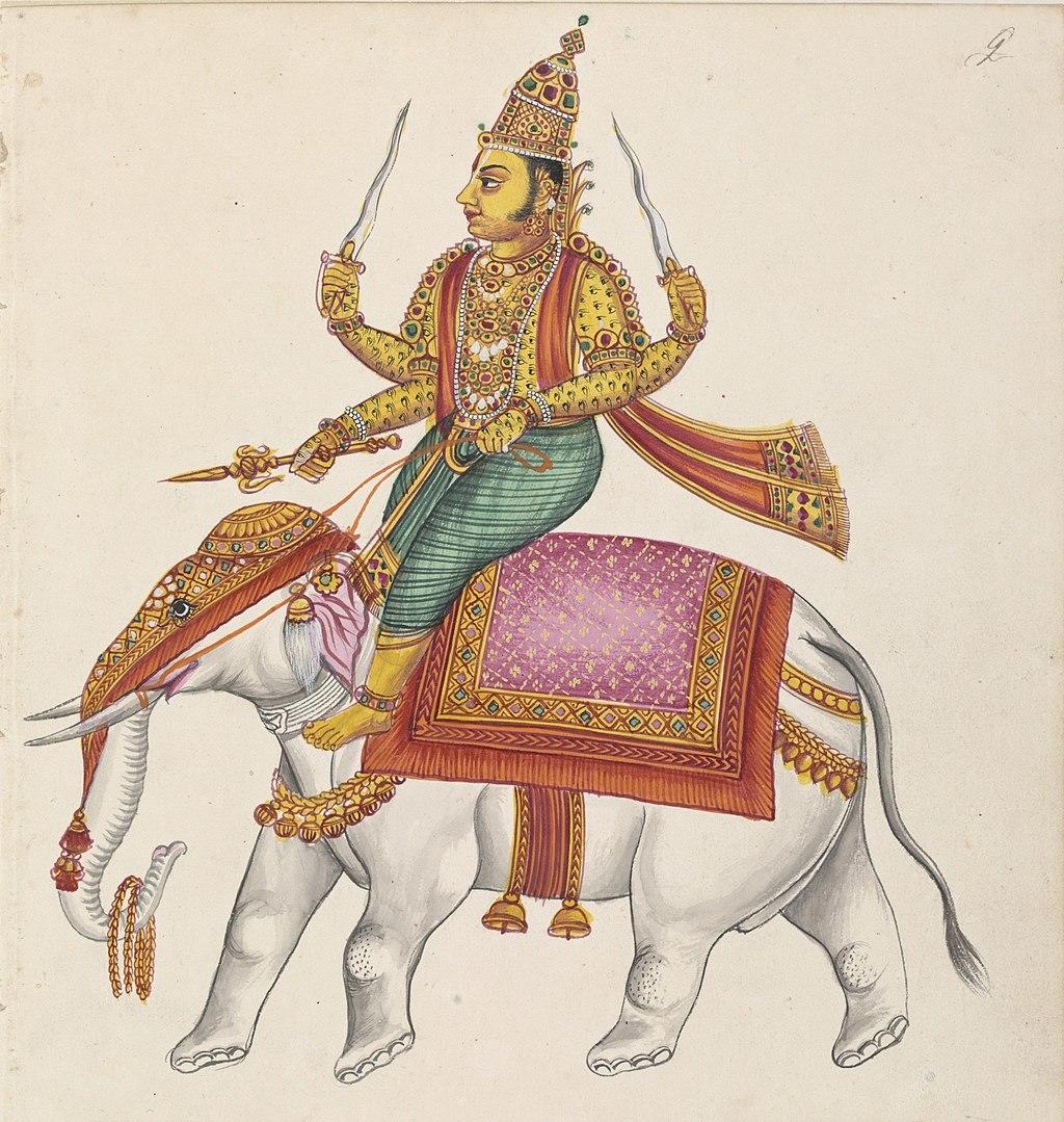 Painting of Indra riding his elephant