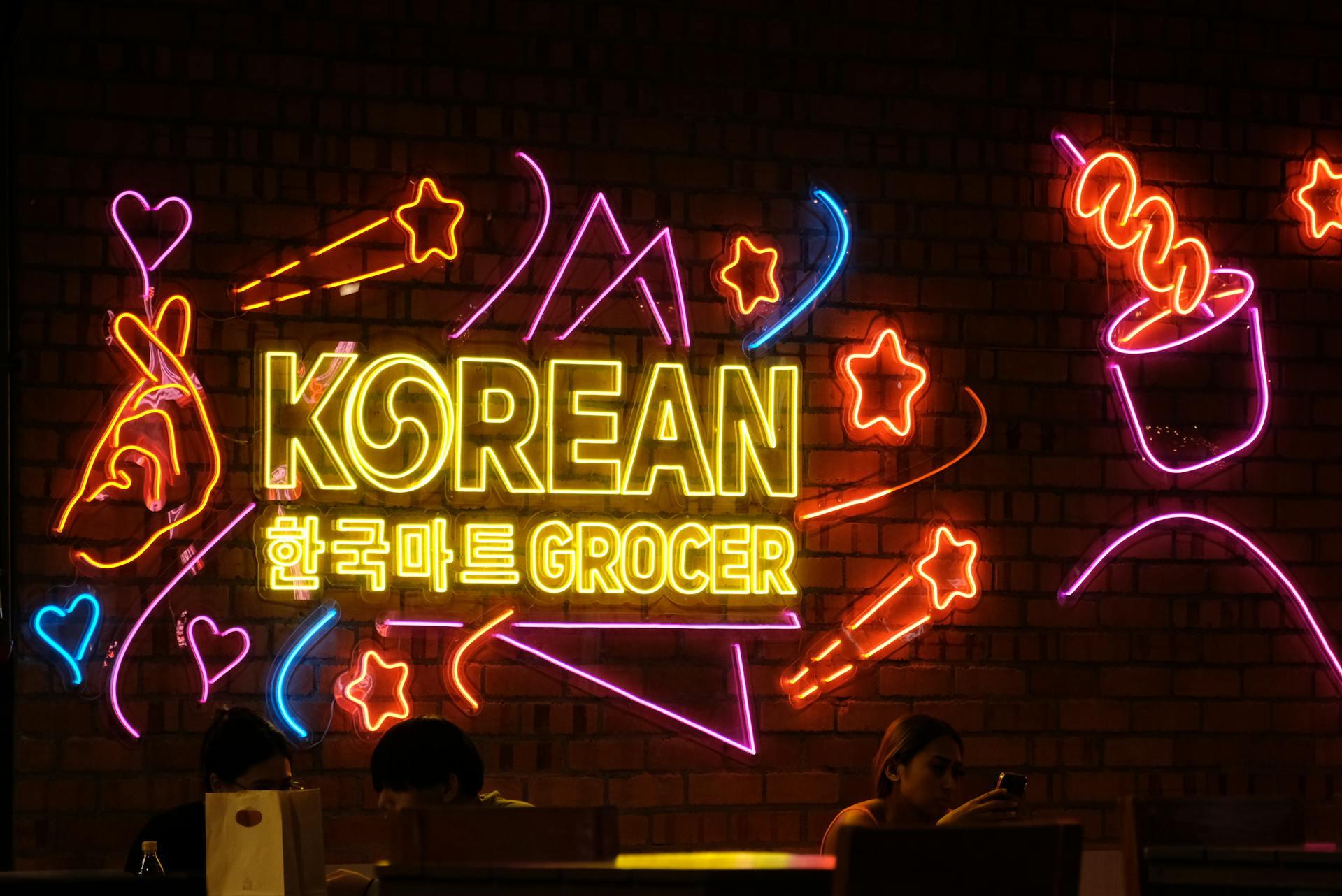 Neon lights that spell 