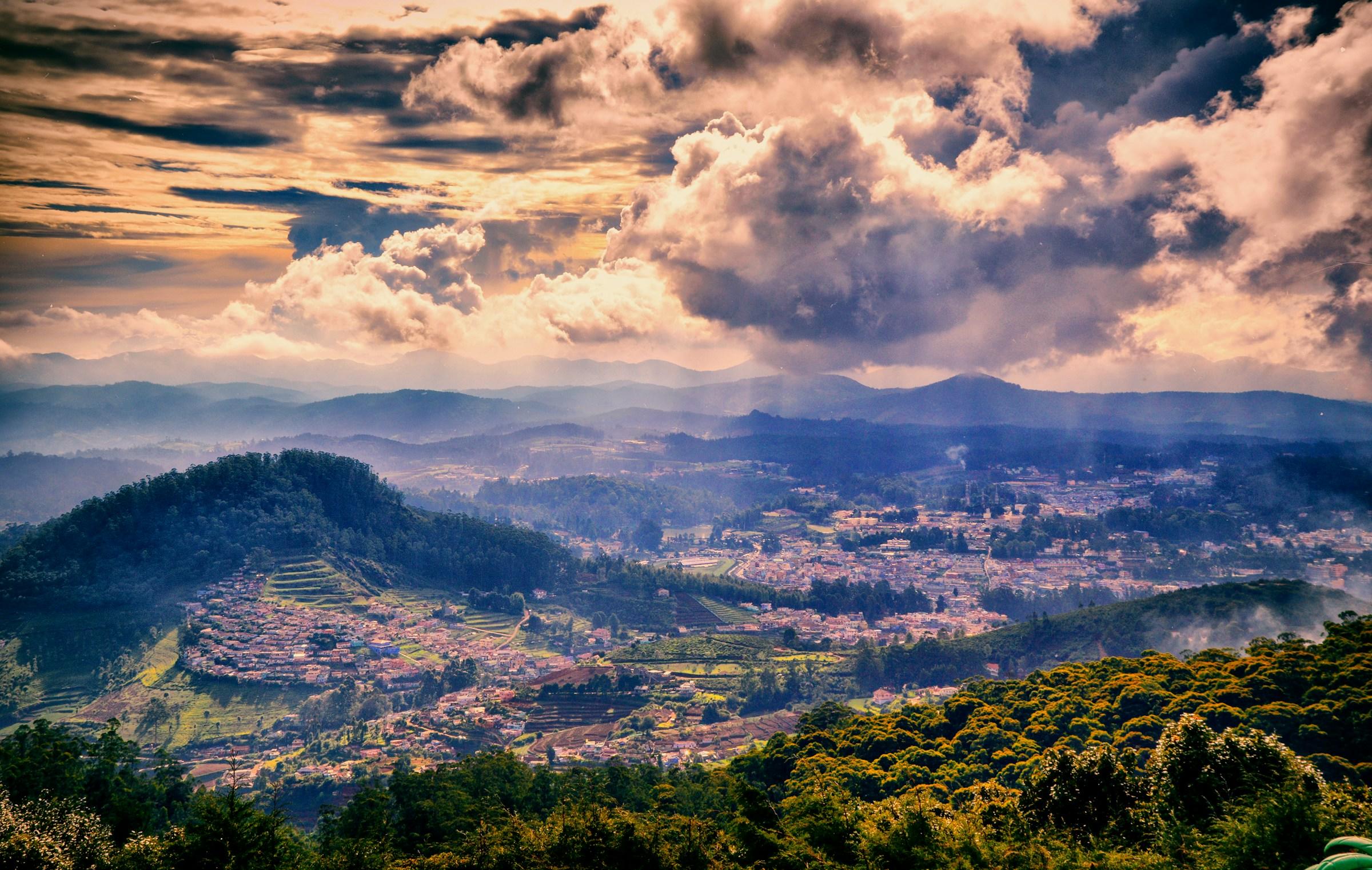 An aerial photo of the landscape in Ooty