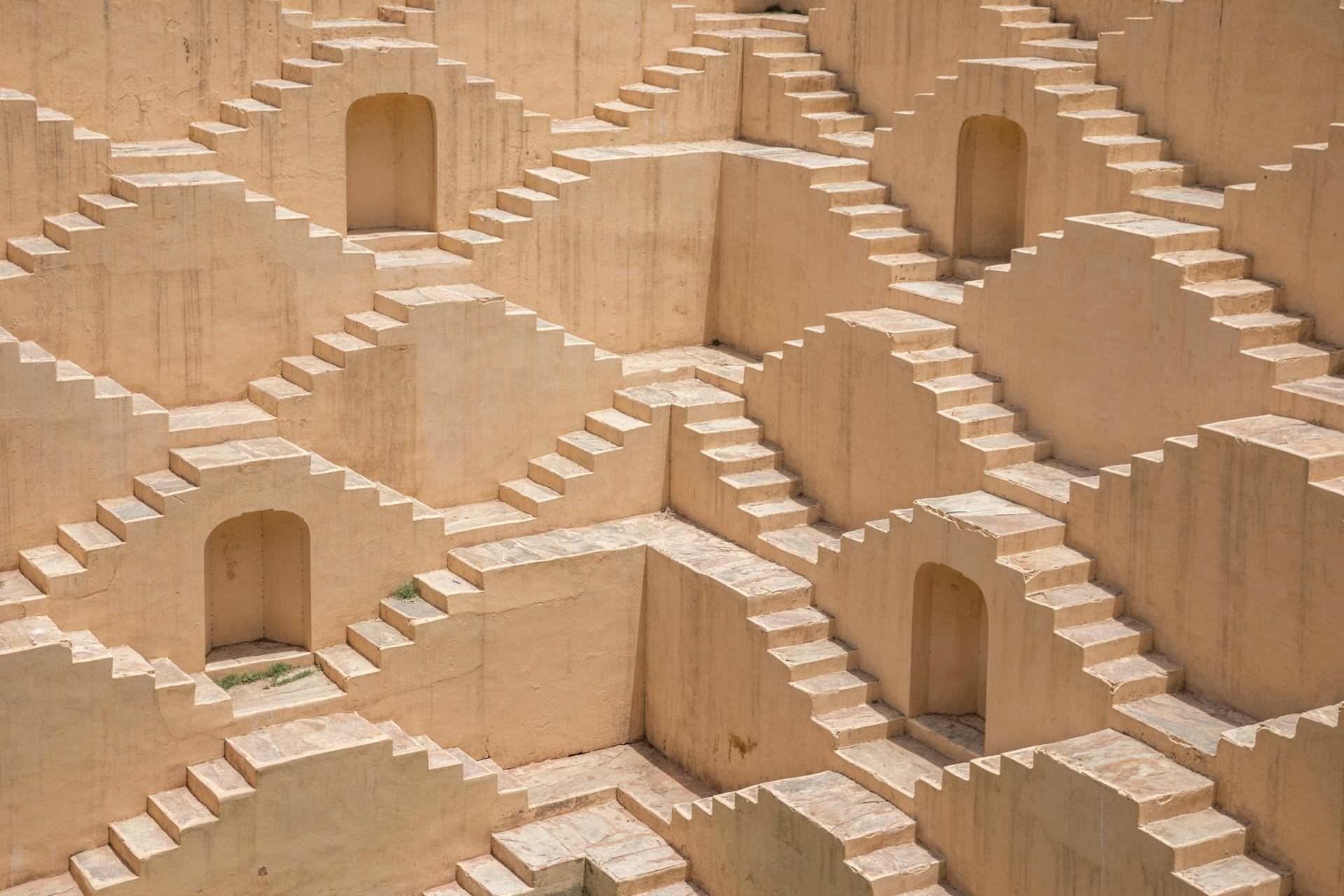 A photo showing the intricate stairways in Amber Fort