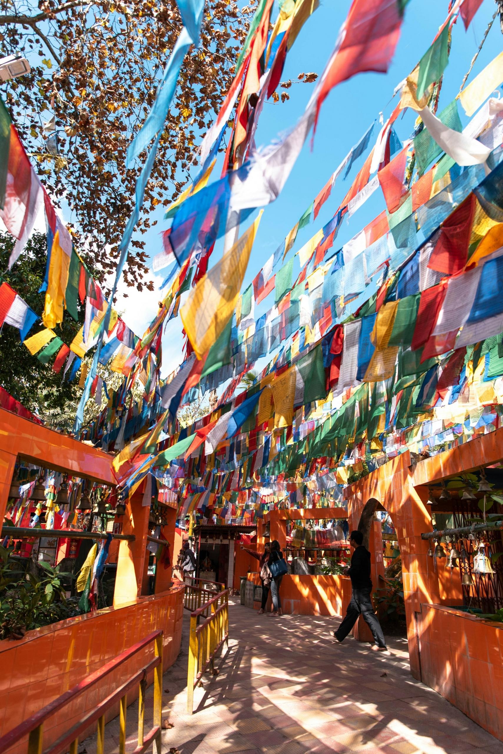 Prayer flags strung up around Mahakal Temple in Darjeeling