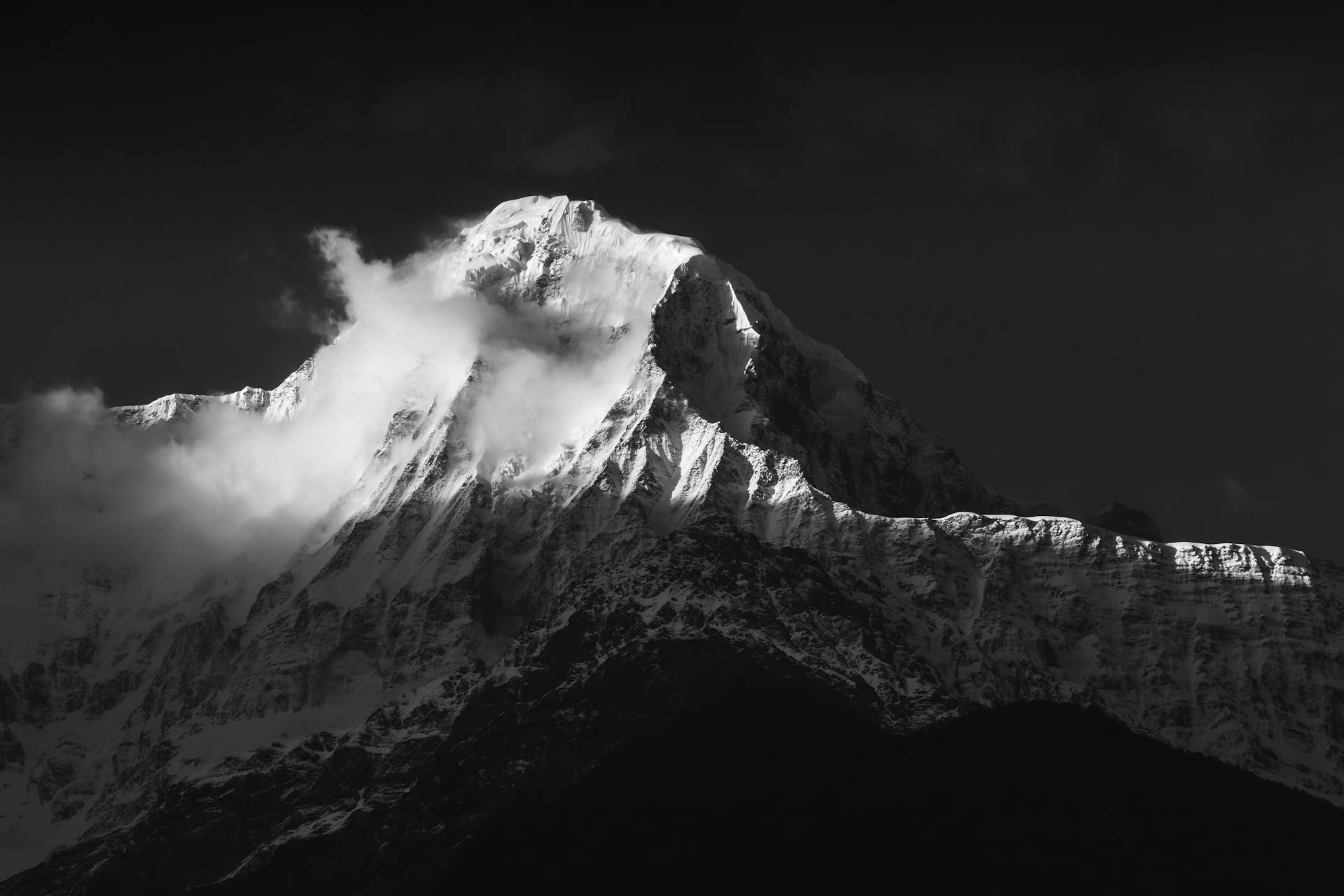 black and white photo of my annapurna