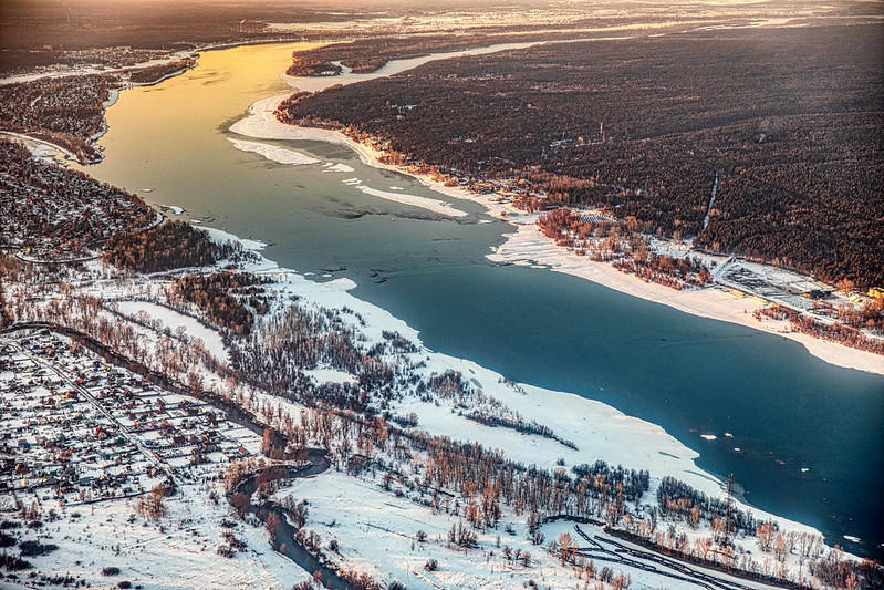 The Ob River at sunset in Novosibirsk 
