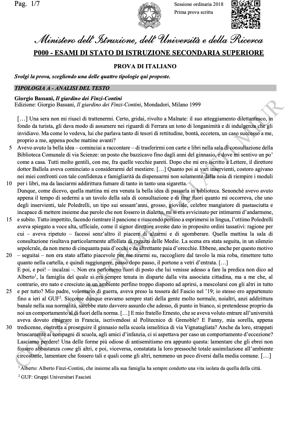 Una traccia di prima prova degli anni passati.
