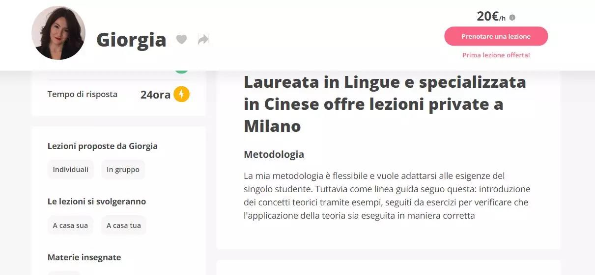 Fissa la tariffa per un corso di cinese in base a esperienza e titoli di studio.