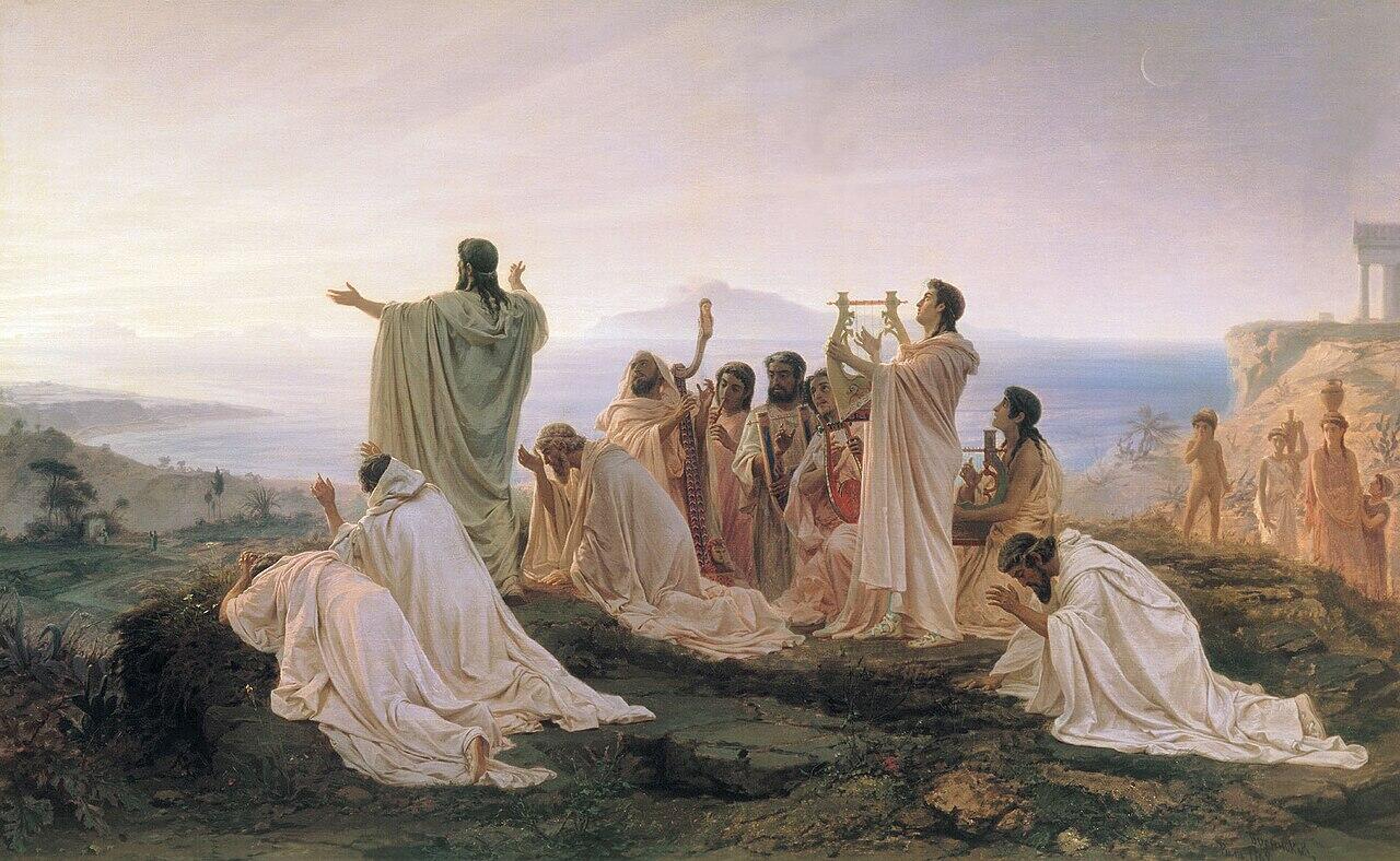 Dipinto raffigurante la comunità di Pitagora, grande matematico greco