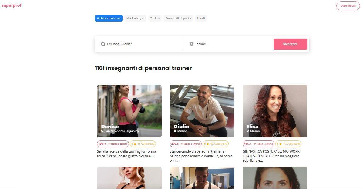 Con il motore di ricerca interno trovi il coach personale più adatto a te su Superprof.