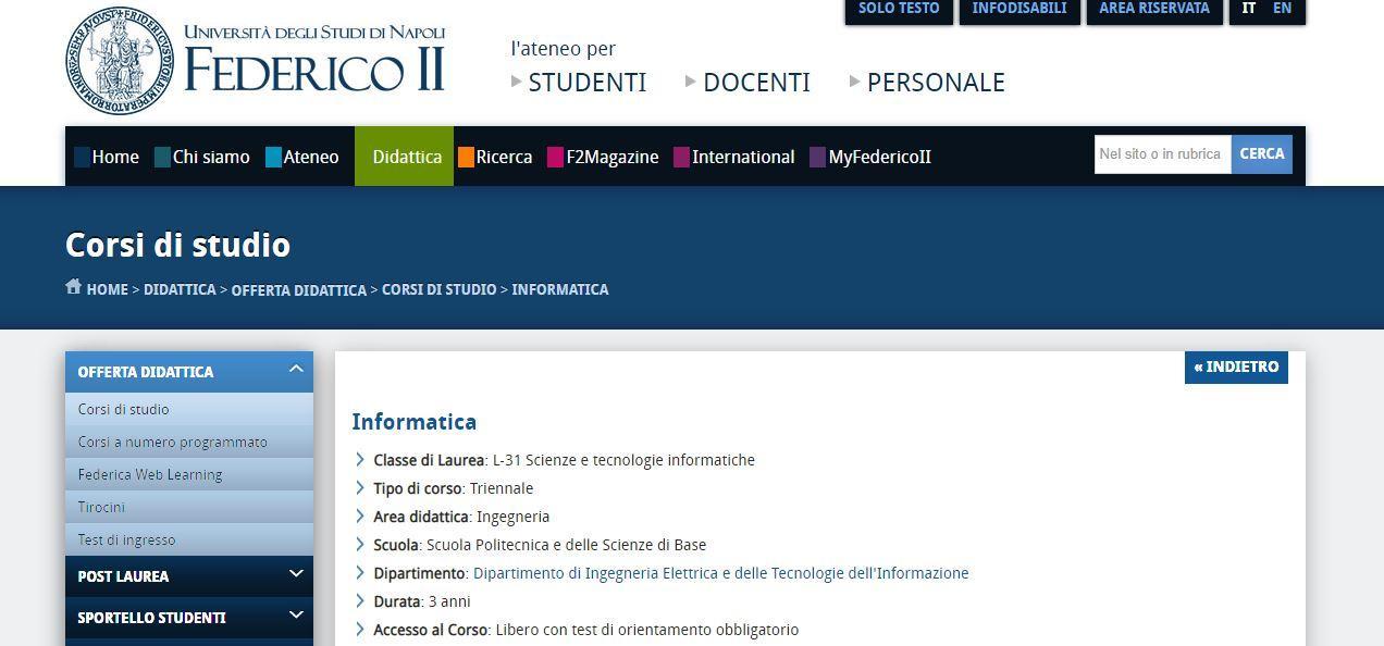 Trova un corso di informatica a Napoli a partire dalle università.