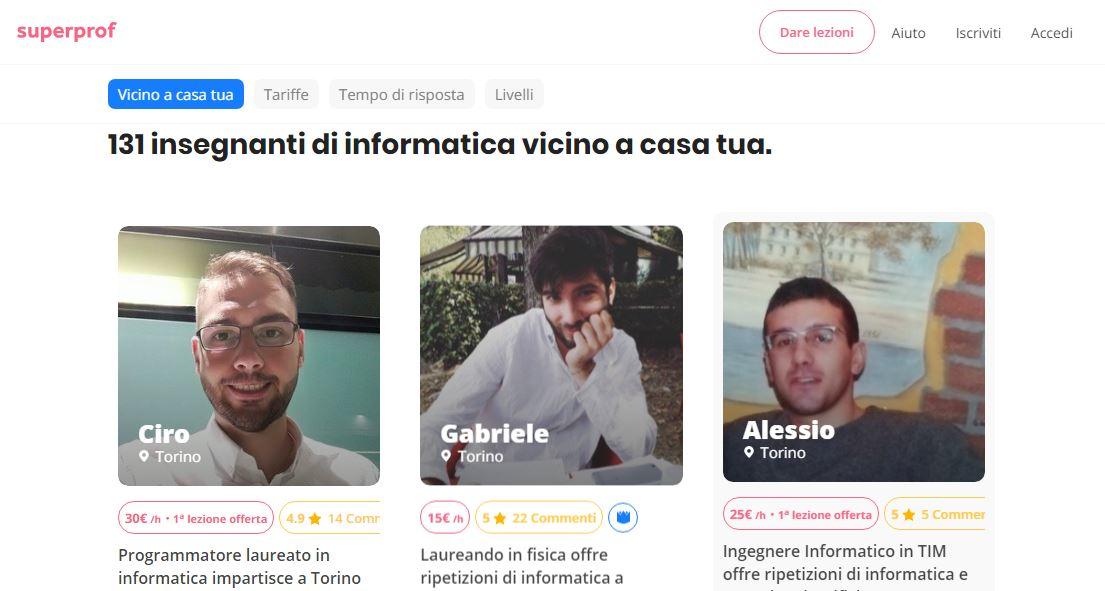 Su Superprof trovi un centinaio di tutori di informatica solo a Torino.