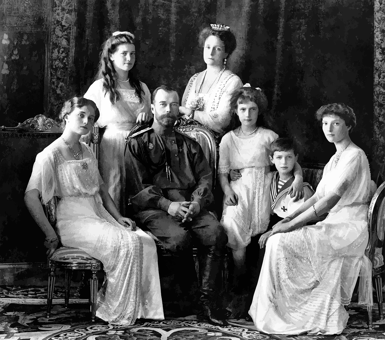 La famiglia Romanov con Nicola II, ultimo Zar russo all'epoca della Prima guerra mondiale.