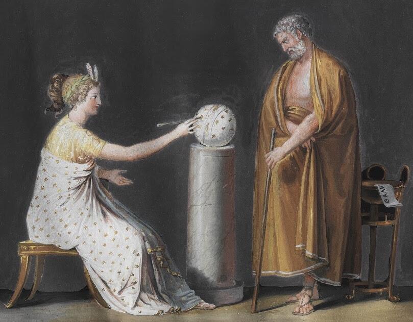 Dipinto raffigurante Talete, matematico che ideò il celebre teorema di Talete.