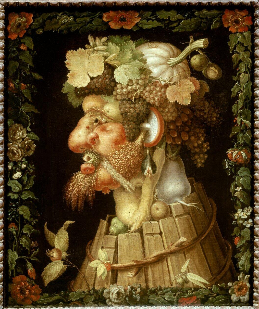 Il celebre quadro del pittore Arcimboldo raffigurante la stagione autunnale.