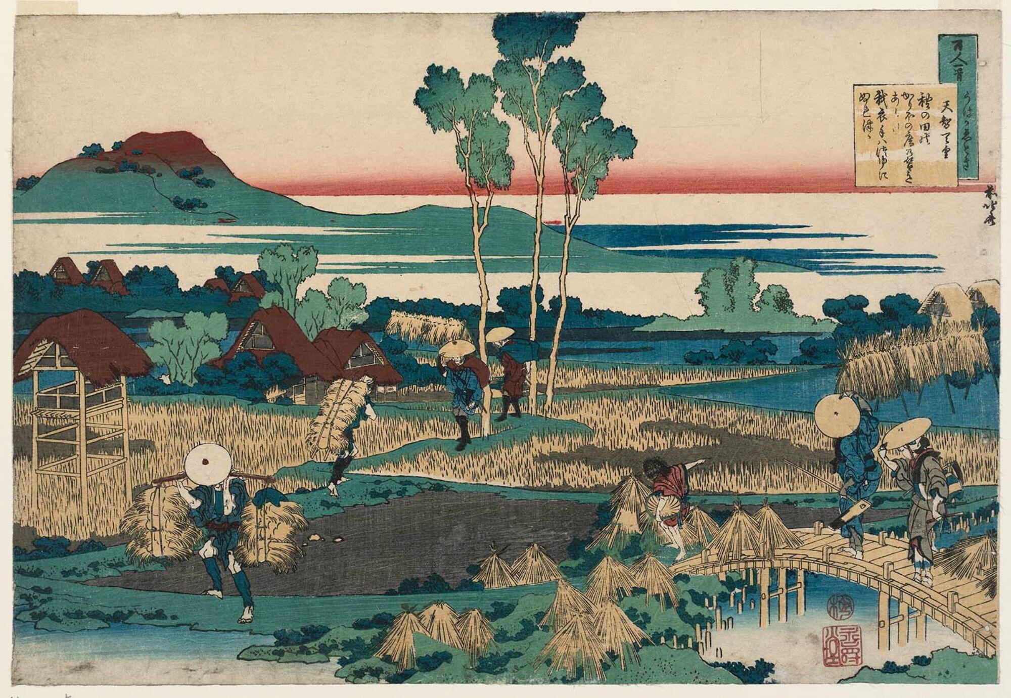 Un quadro di Hokusai raffigurante un Giappone rurale.