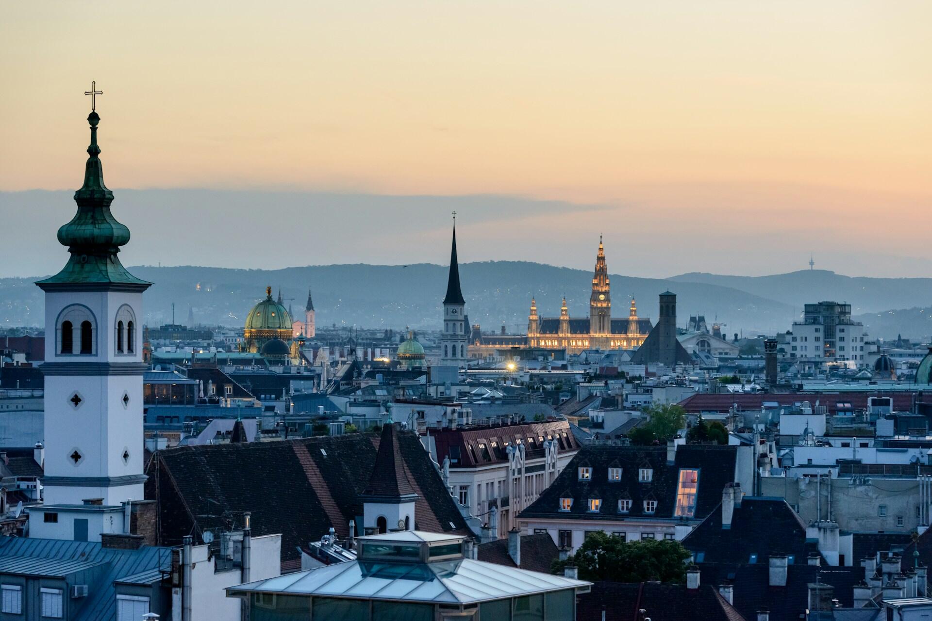 Panorama della città di Vienna, dove si svolgerà l'eurovision 2026.