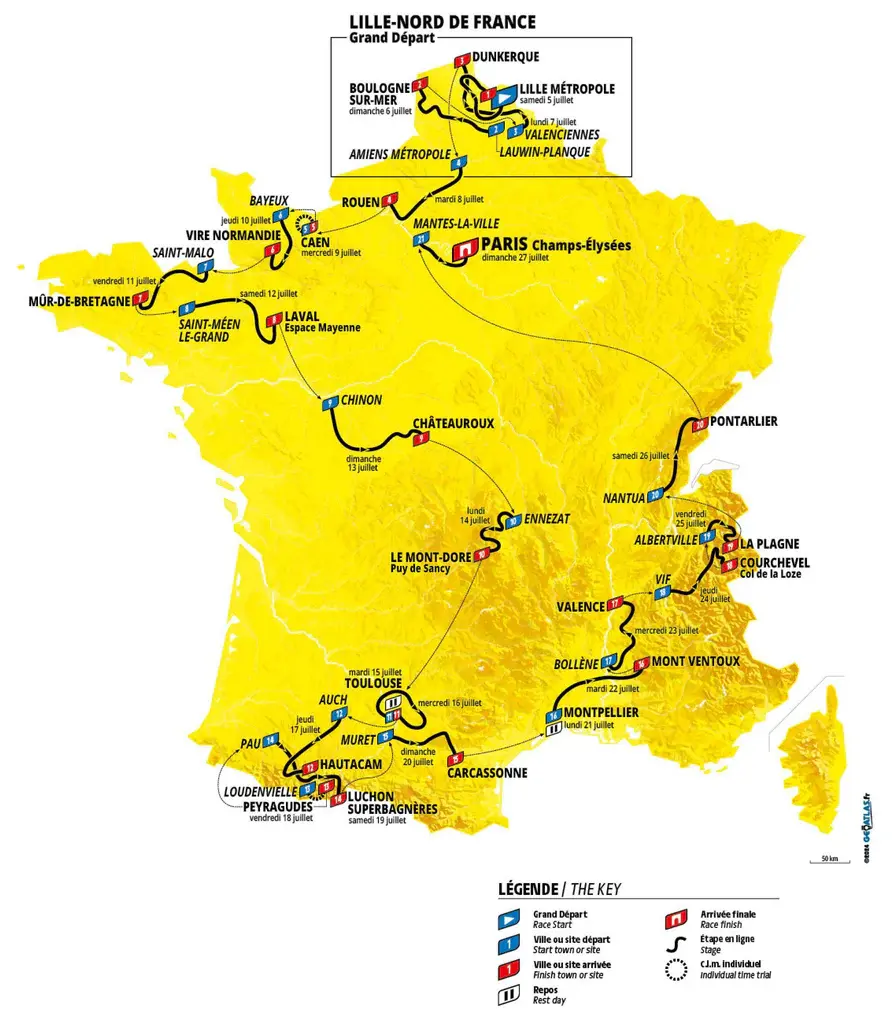 Mappa percorso Tour de France.