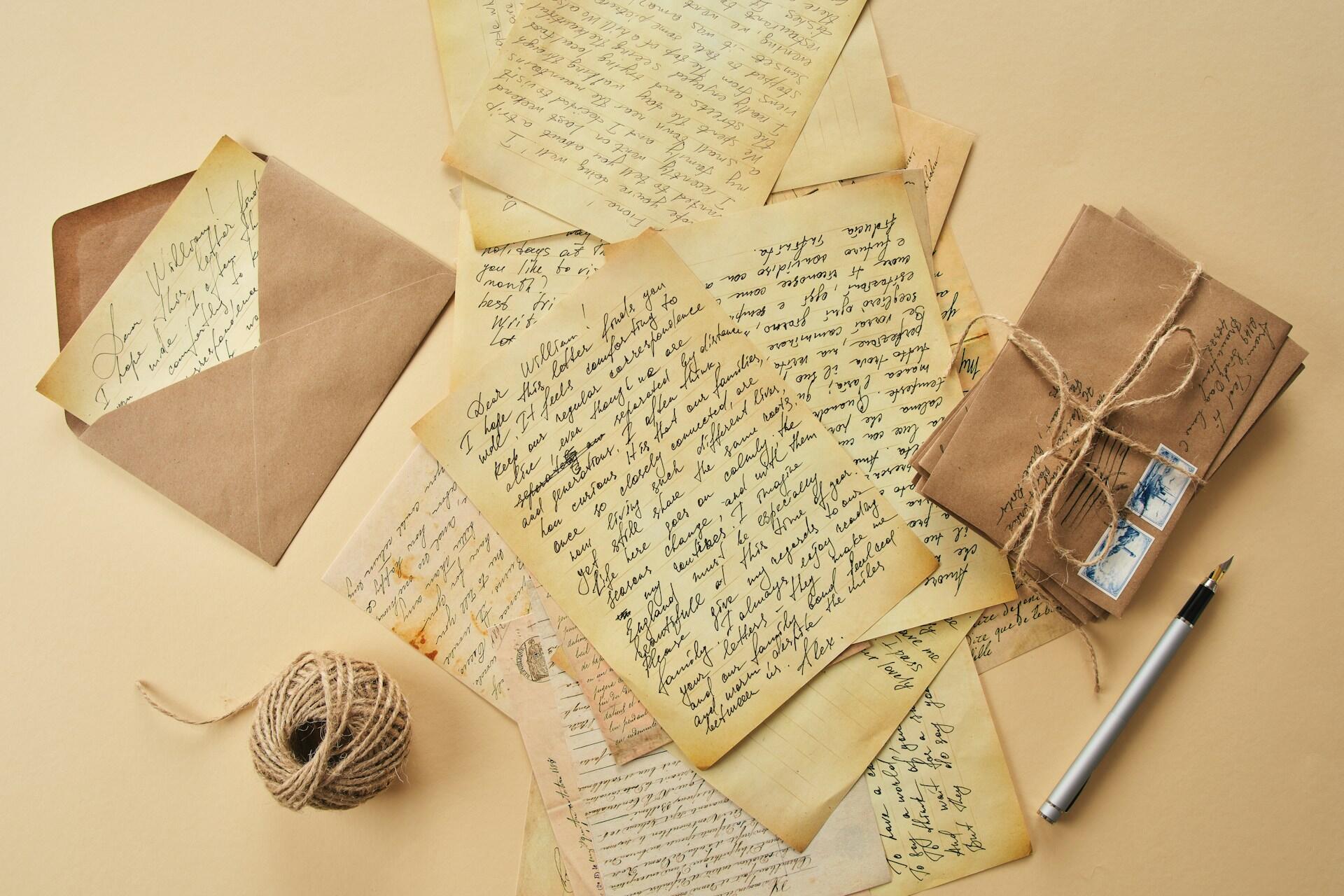 Un mucchio di lettere scritte a mano.