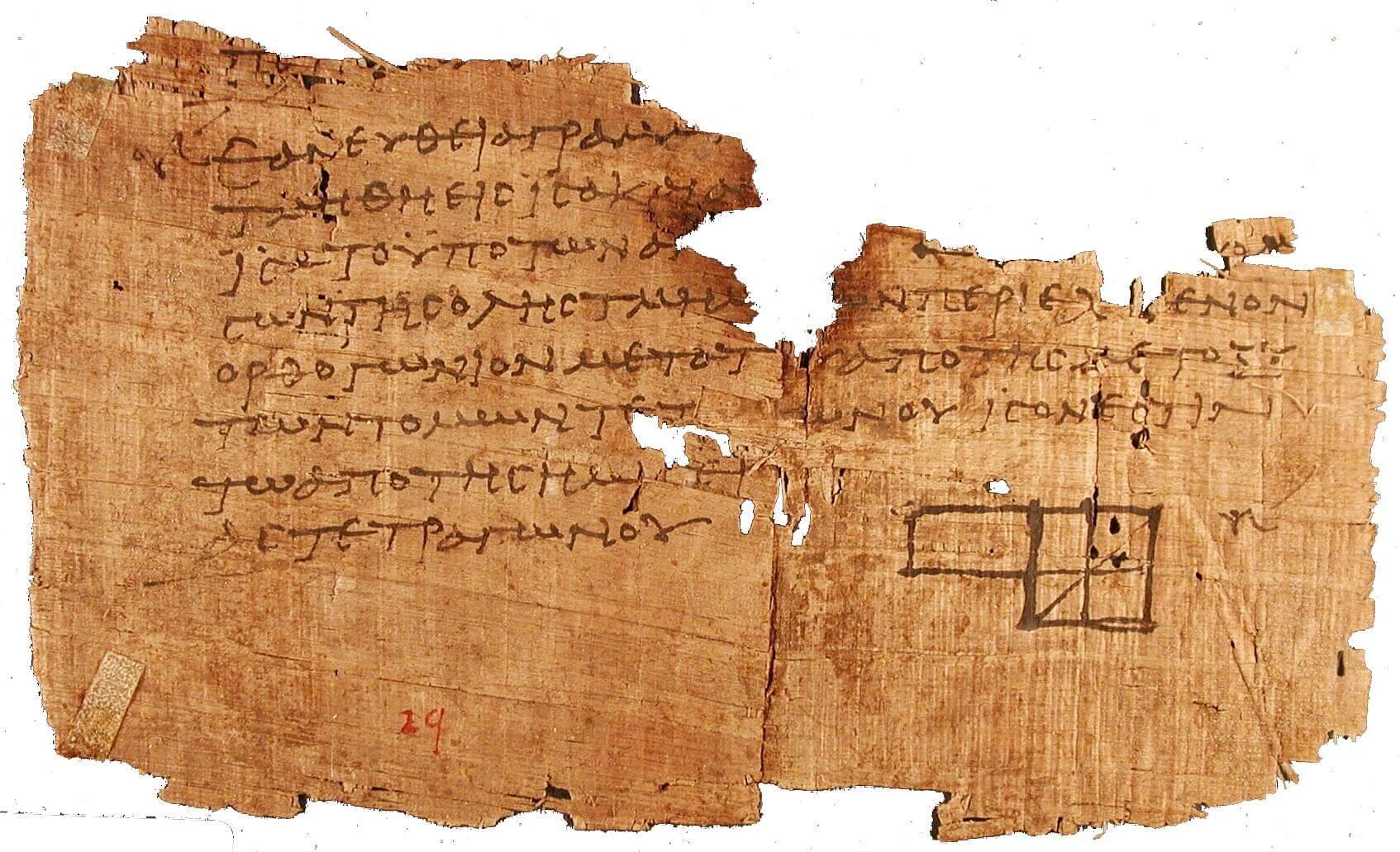 Papiro contenente elementi di matematica euclidea.