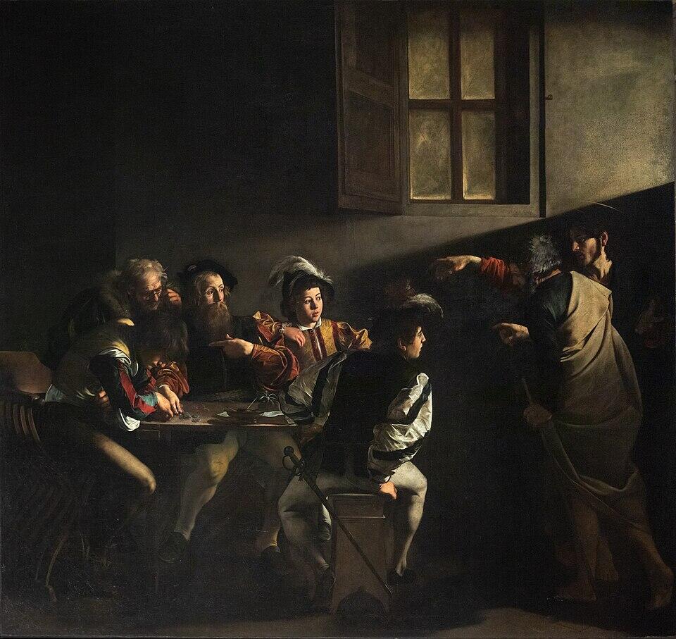 Vocazione di San Matteo, opera di Caravaggio, uno dei pittori italiani famosi.