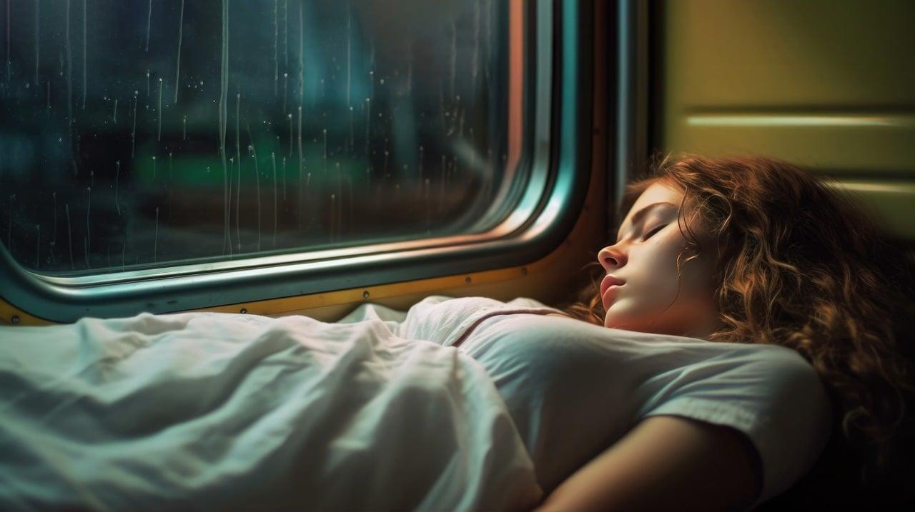ragazza che dorme in un vagone treno notturno