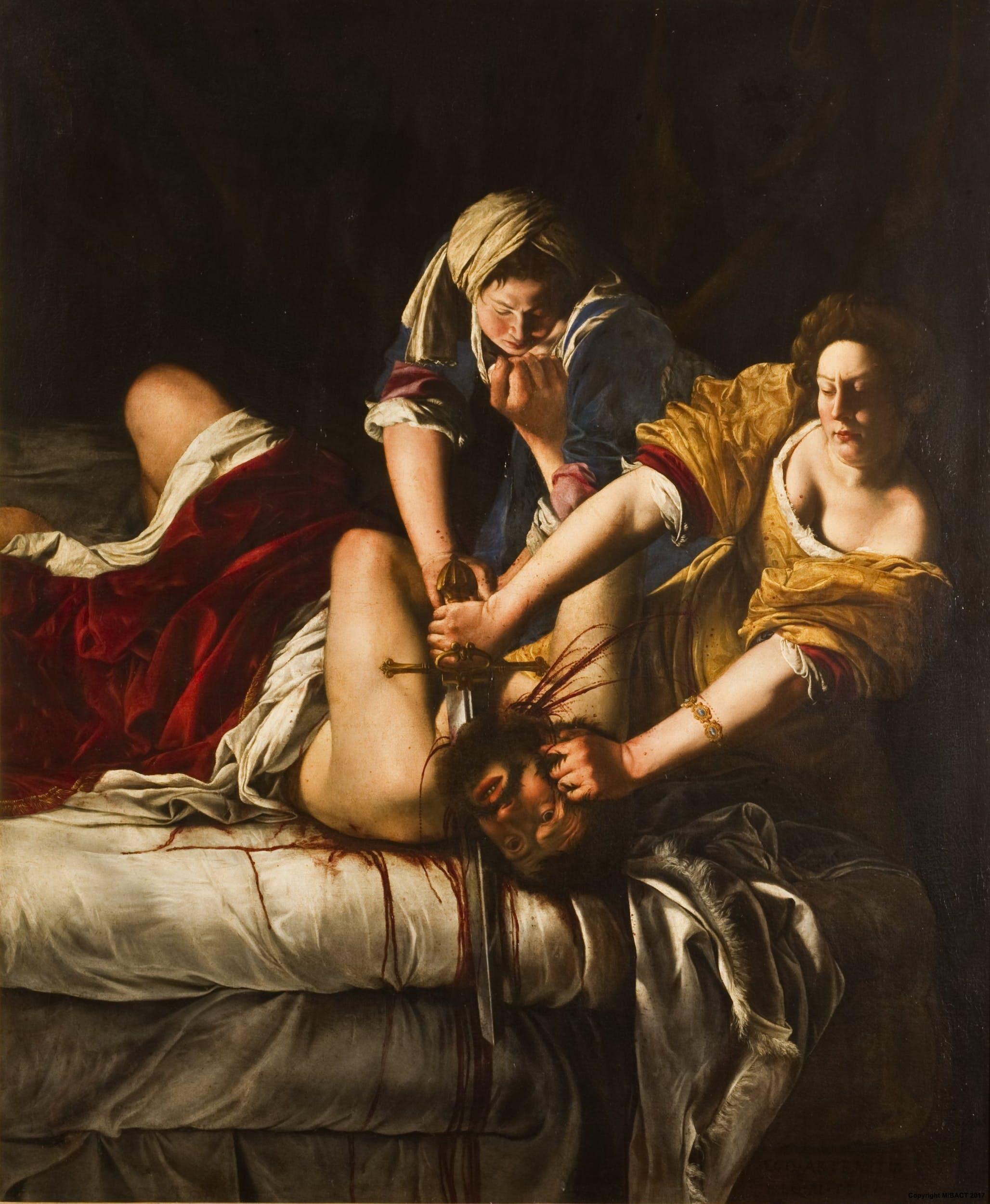 Giuditta che decapita Oloferne, dipinto di Artemisia Gentileschi, una delle pittrici famose del passato.