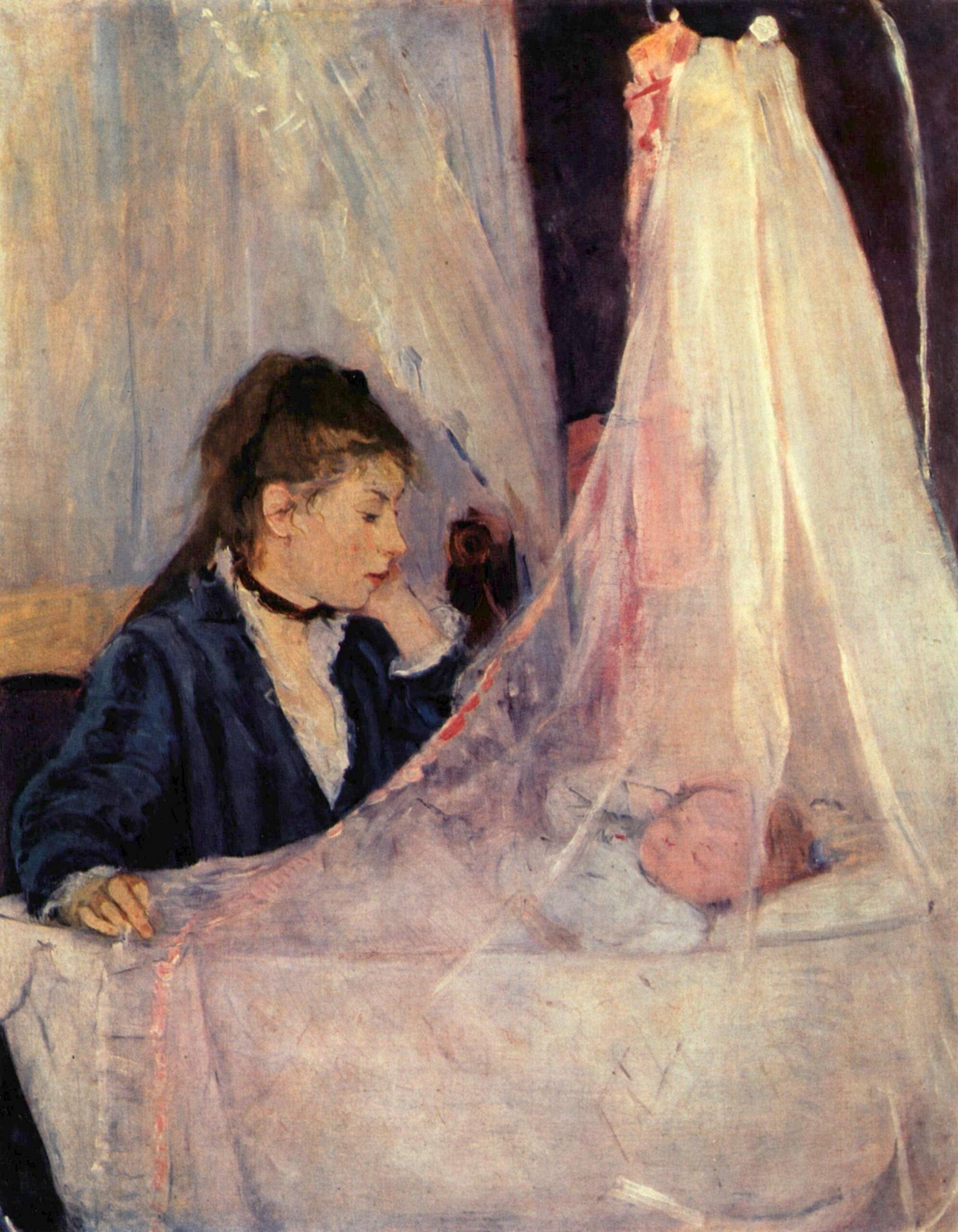 La culla, dipinto della pittrice Berthe Morisot, una delle pittrici famose del passato.