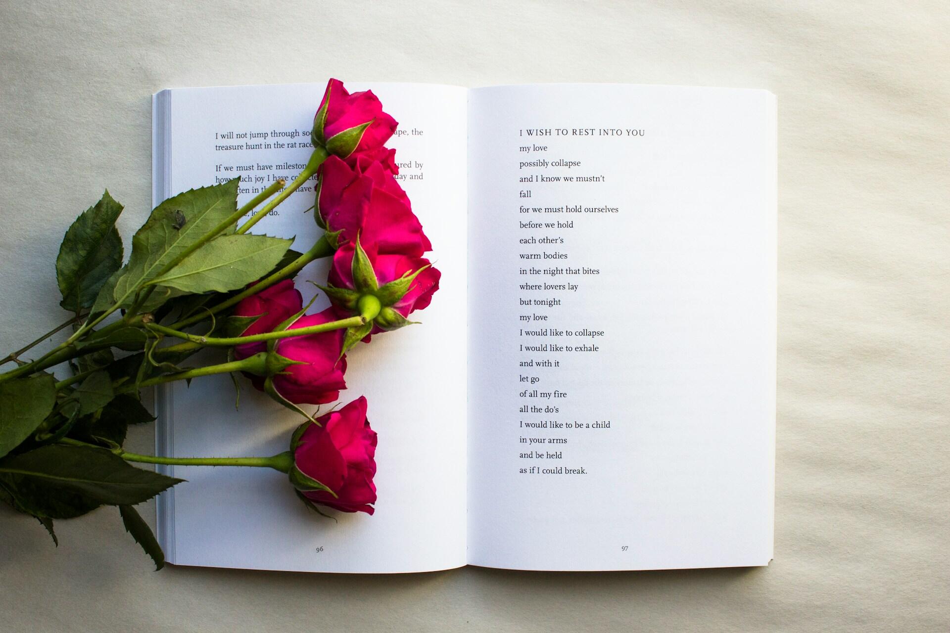 libro poesie con rose rosse