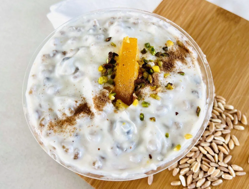 Una porzione di cuccìa, dolce siracusano dedicato a Santa Lucia.