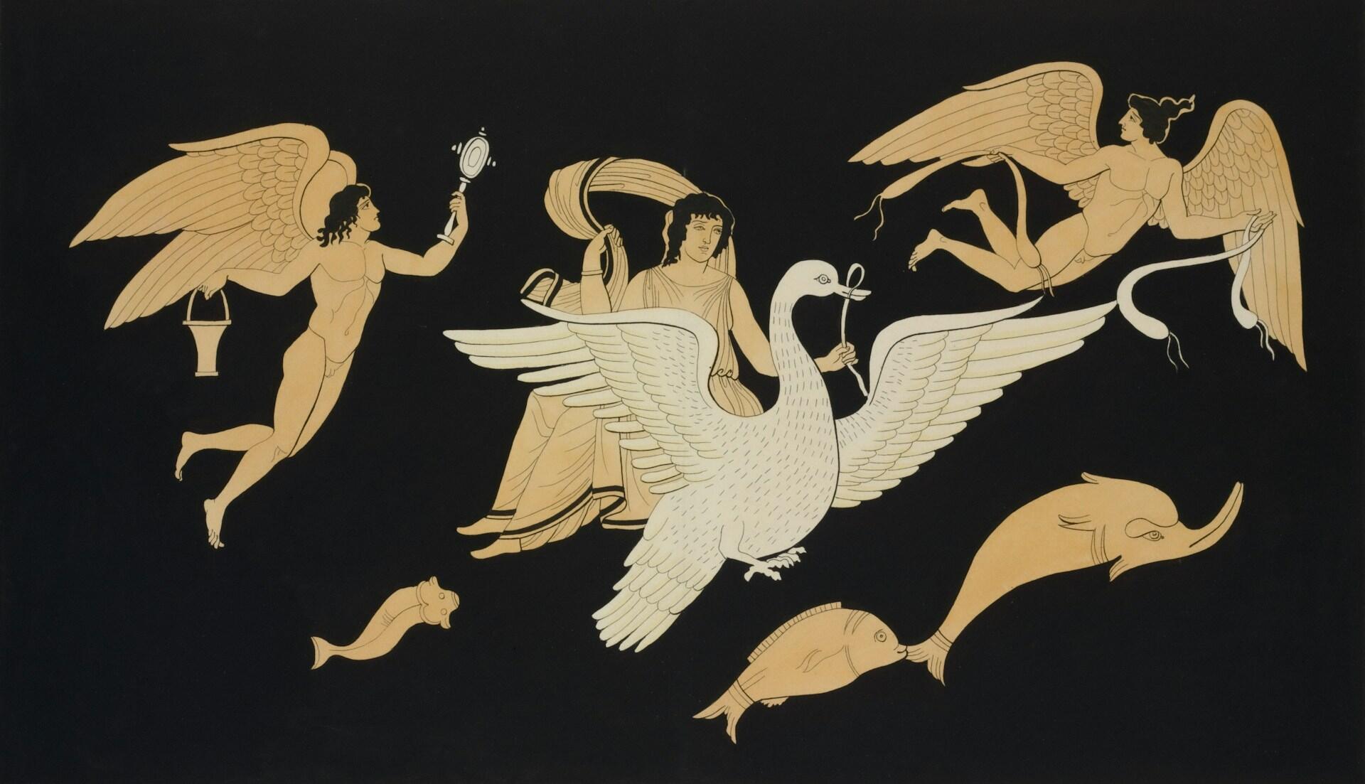 Antica rappresentazione di Zeus tramutatosi in Cigno per sedurre Leda. 