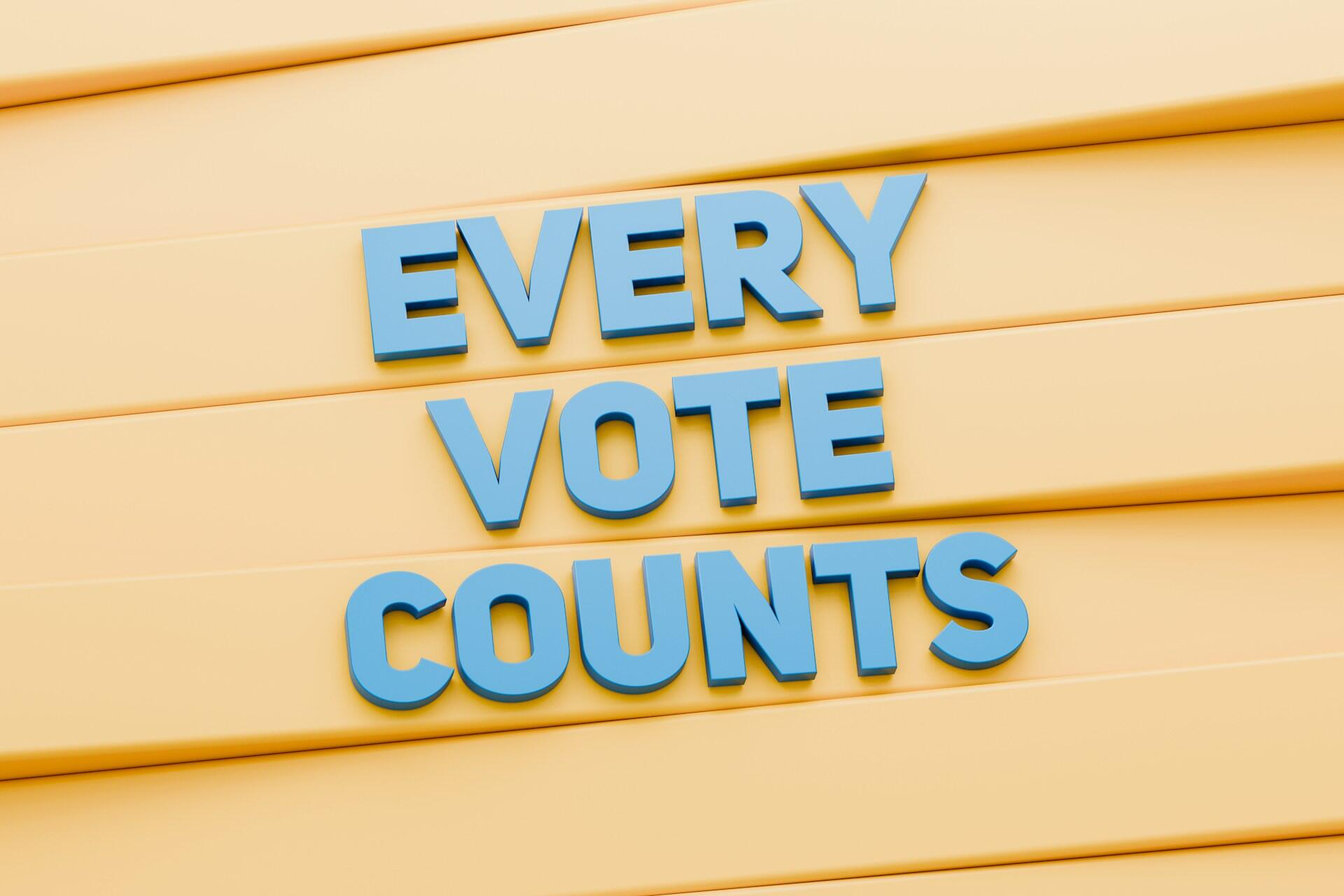 Una grafica che reca la scritta "ogni voto conta" in inglese. 