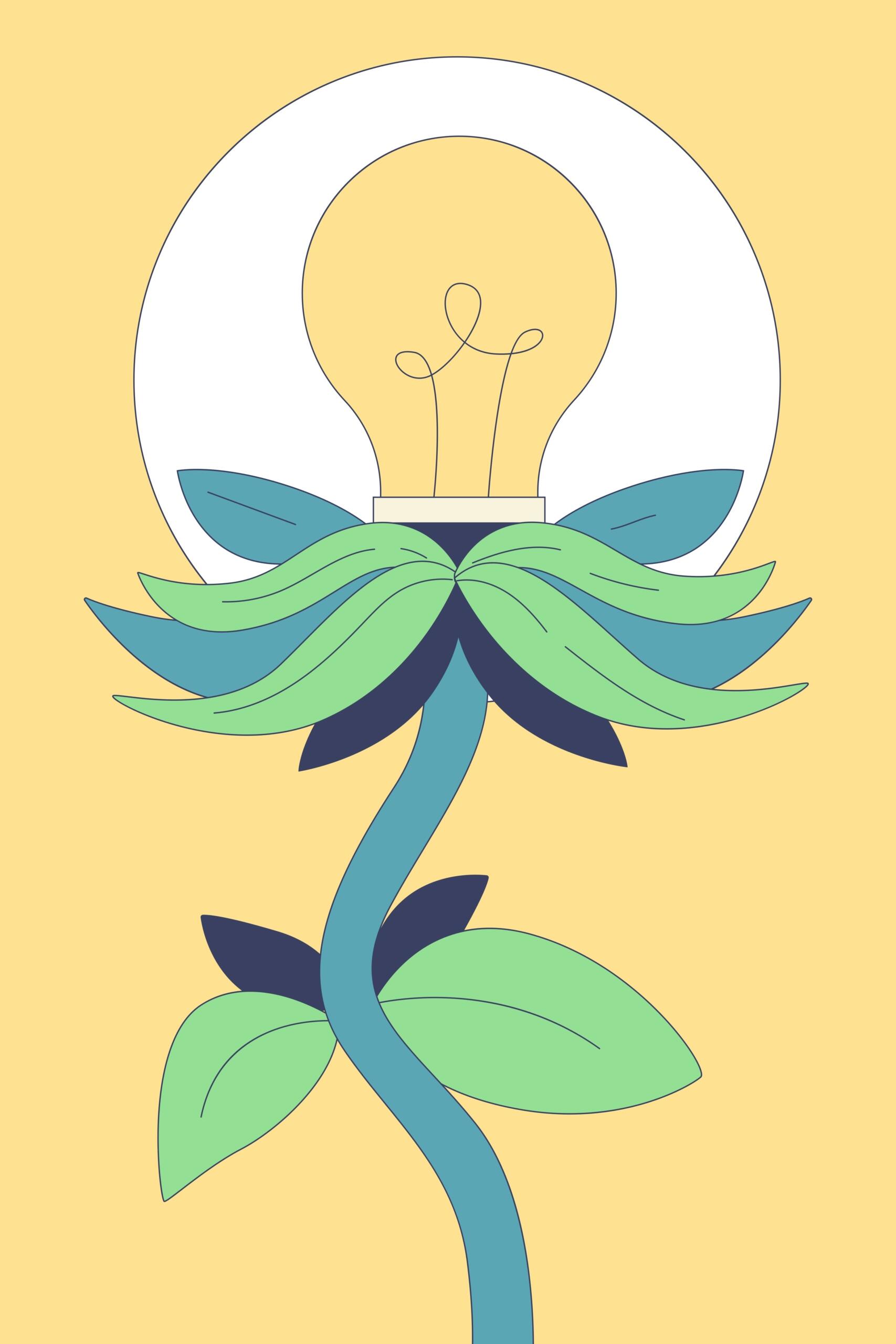 Un'illustrazione che mostra una pianta che è però anche una lampada.