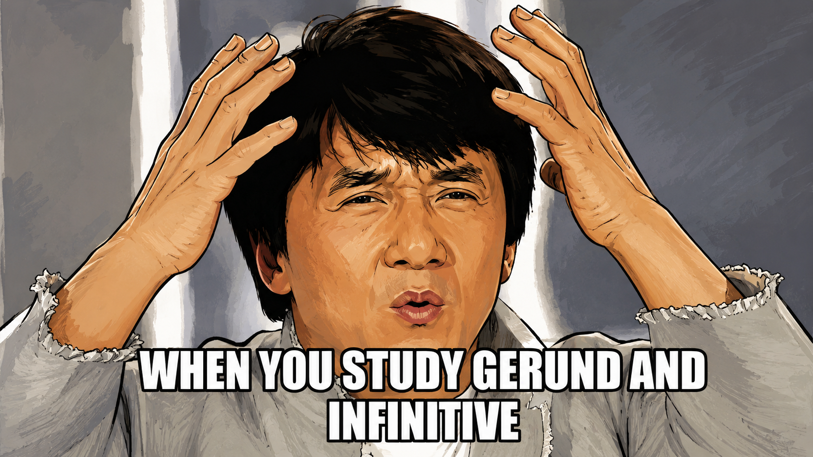 Un meme sullo studio del gerundio in inglese.