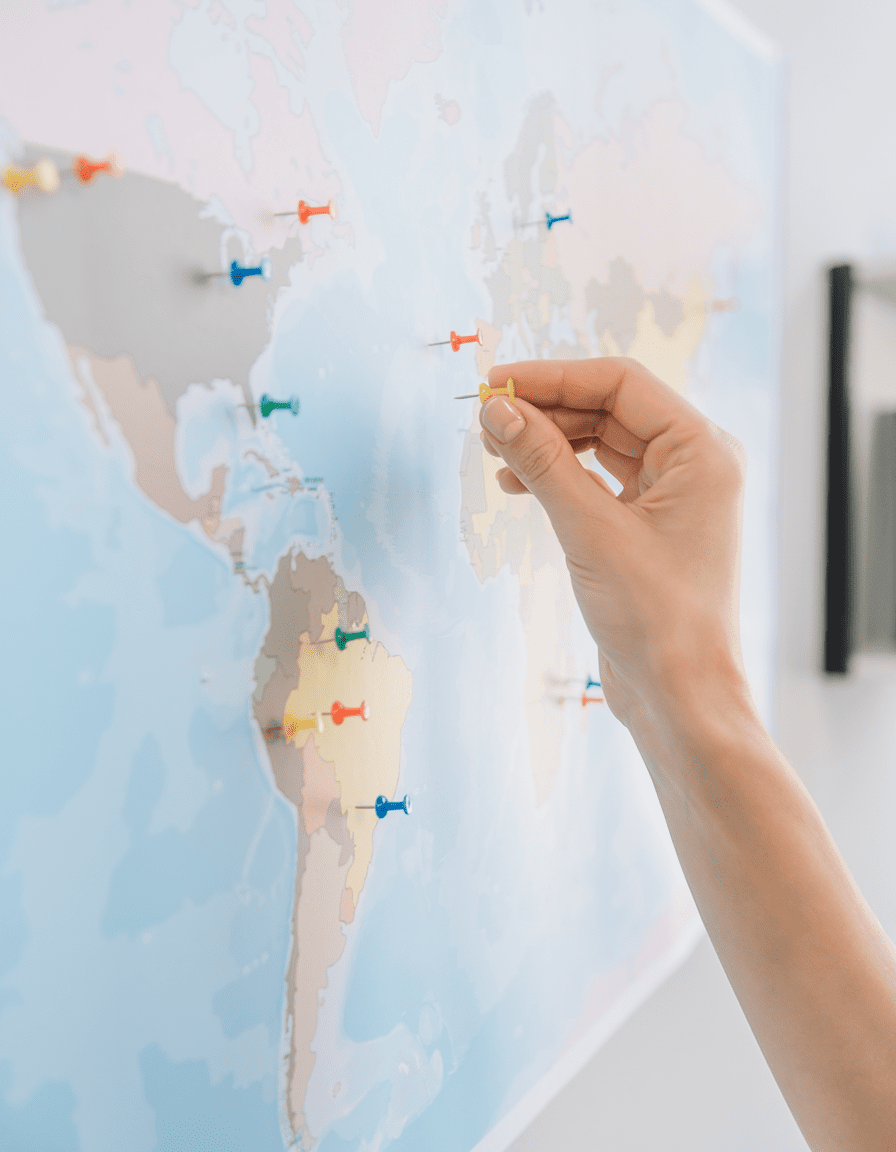 英語圏の国に印を付けた世界地図