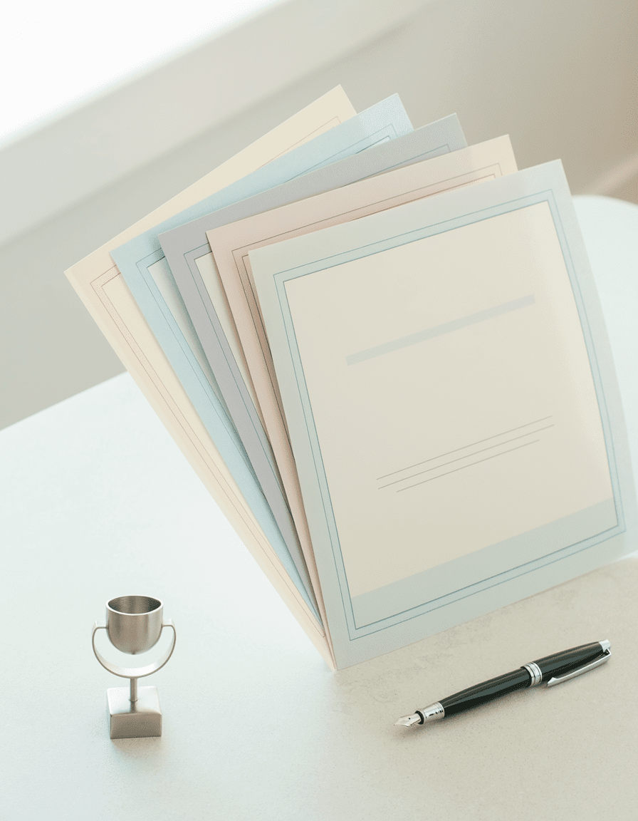 色違いの英語資格の証明書と万年筆
