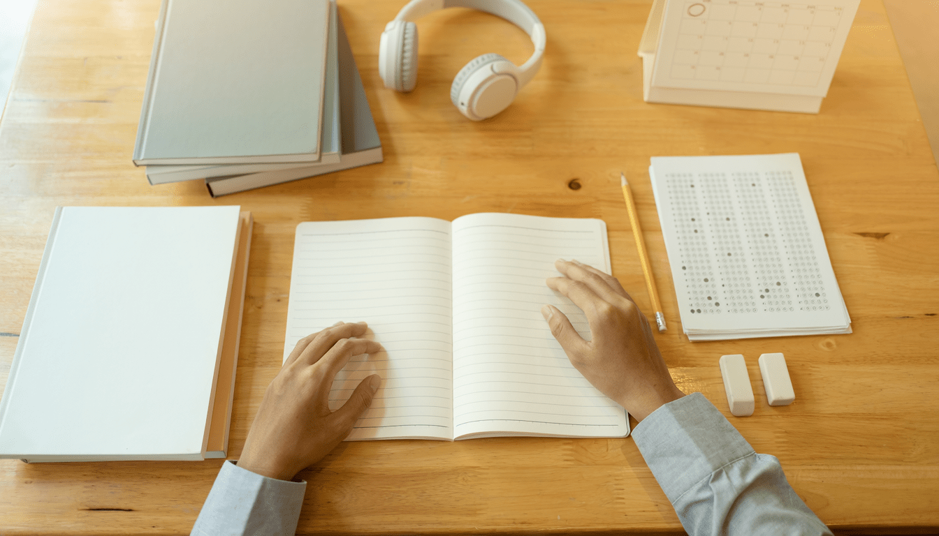 英語資格の試験勉強を進める学習机