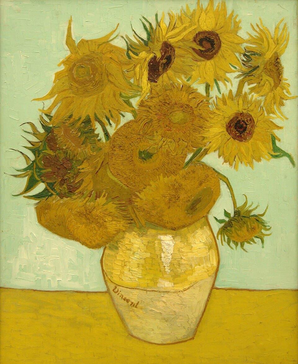 ゴッホが油彩で描いたひまわりの花瓶