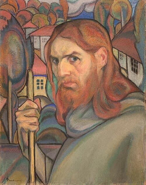 パステル画で描かれた男性の自画像