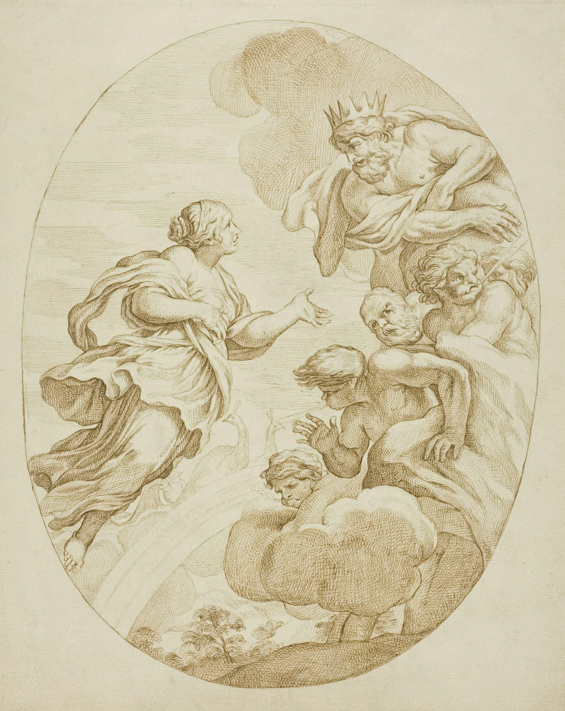 古代ギリシャ神話の神々を描いた古典的なスケッチ画