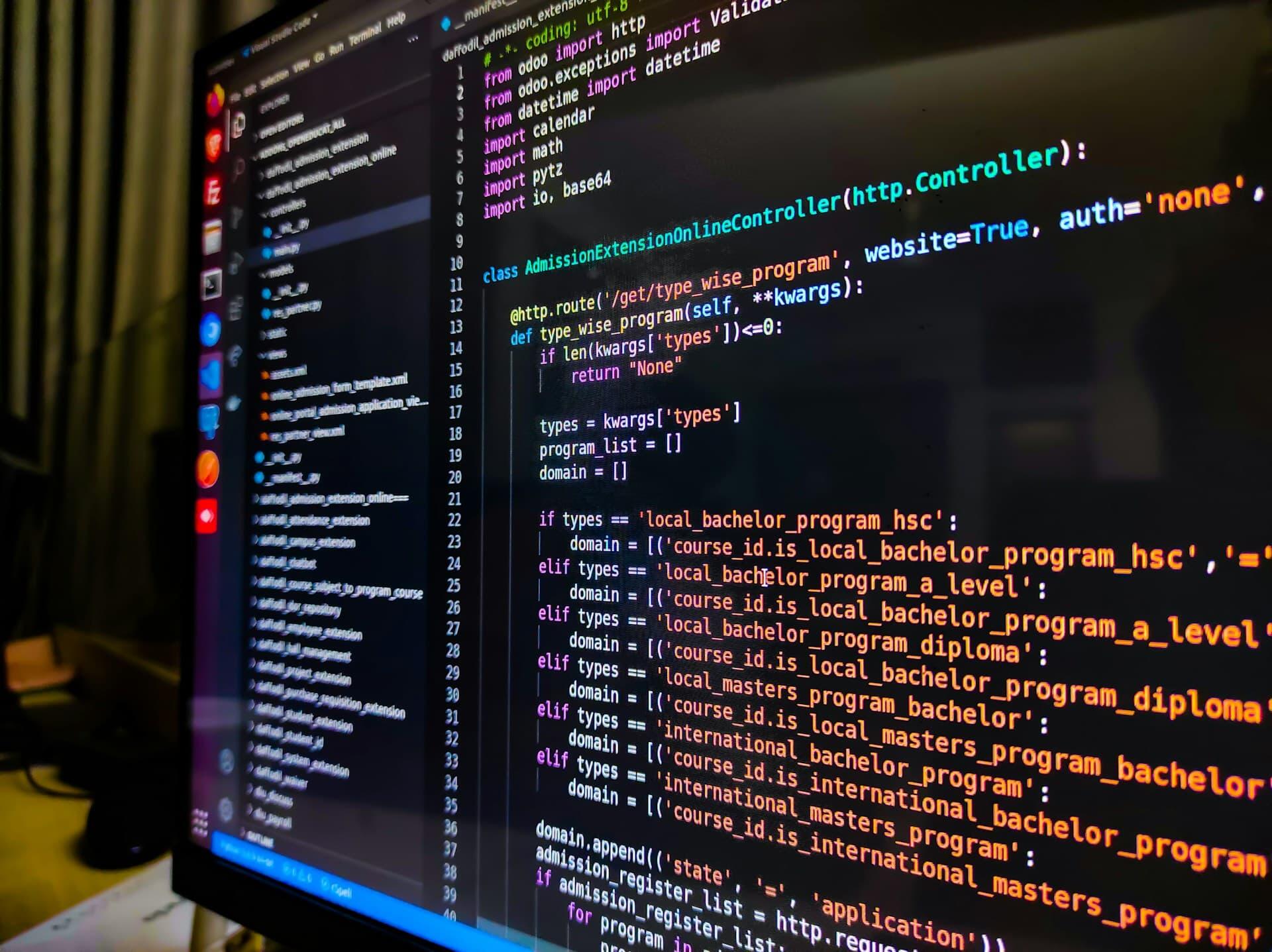 プログラムのコードが表示された画面