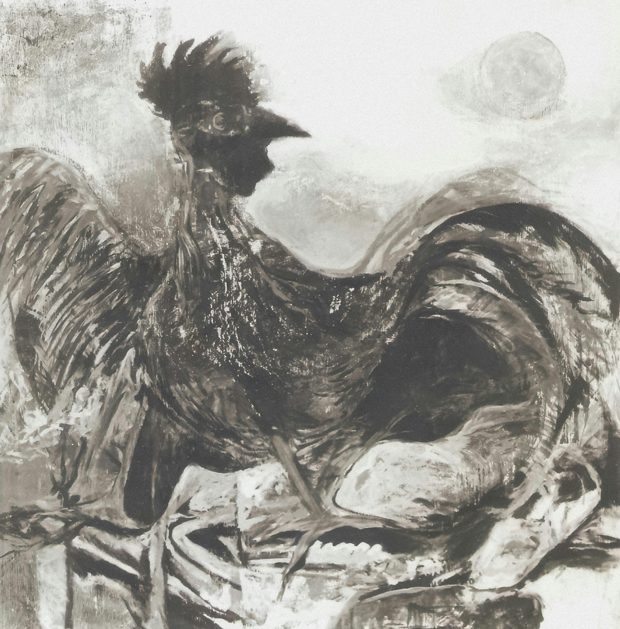 Nupieštas juodai baltas gaidys