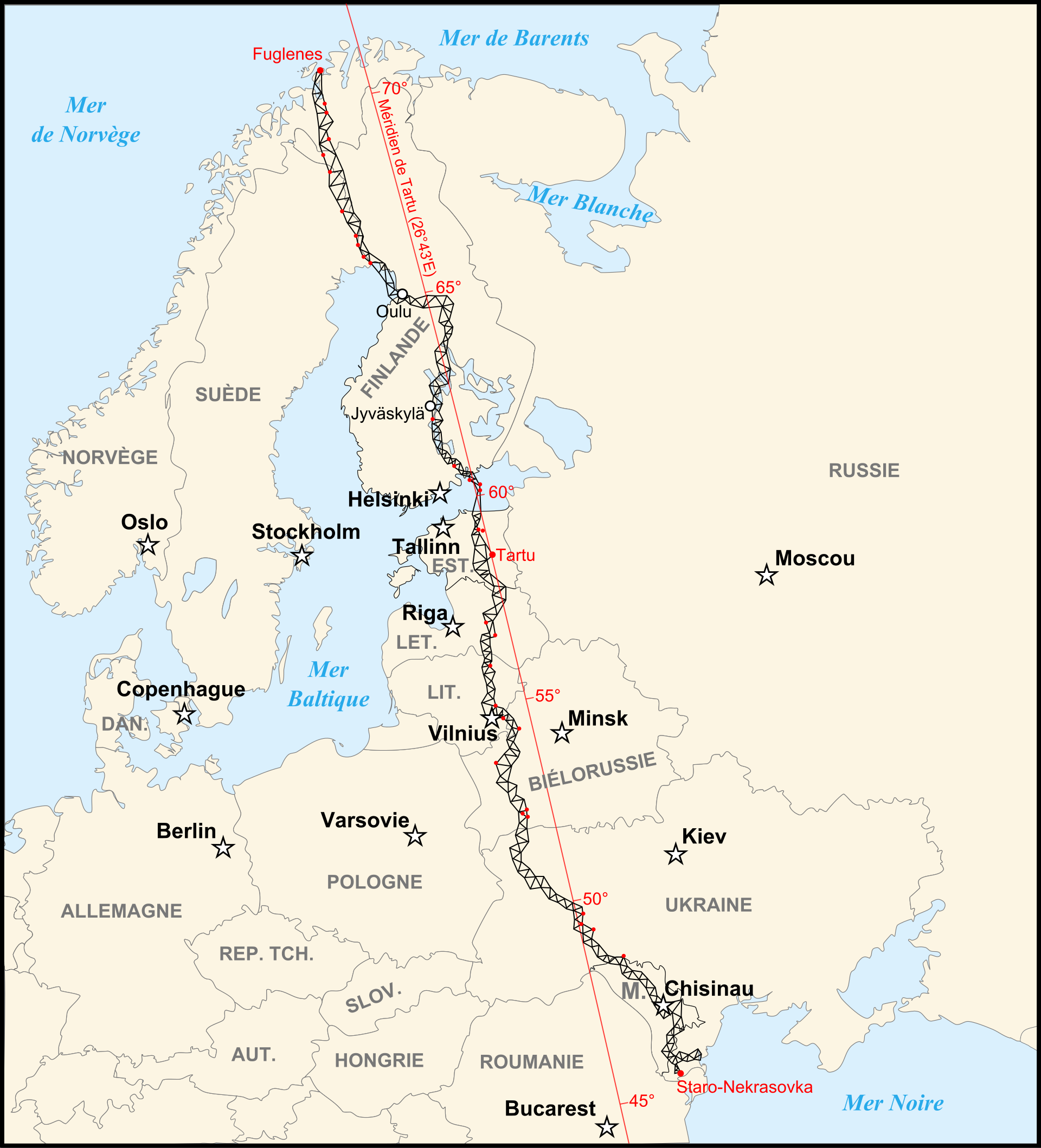 Struvės geodezinio lanko žemėlapis.