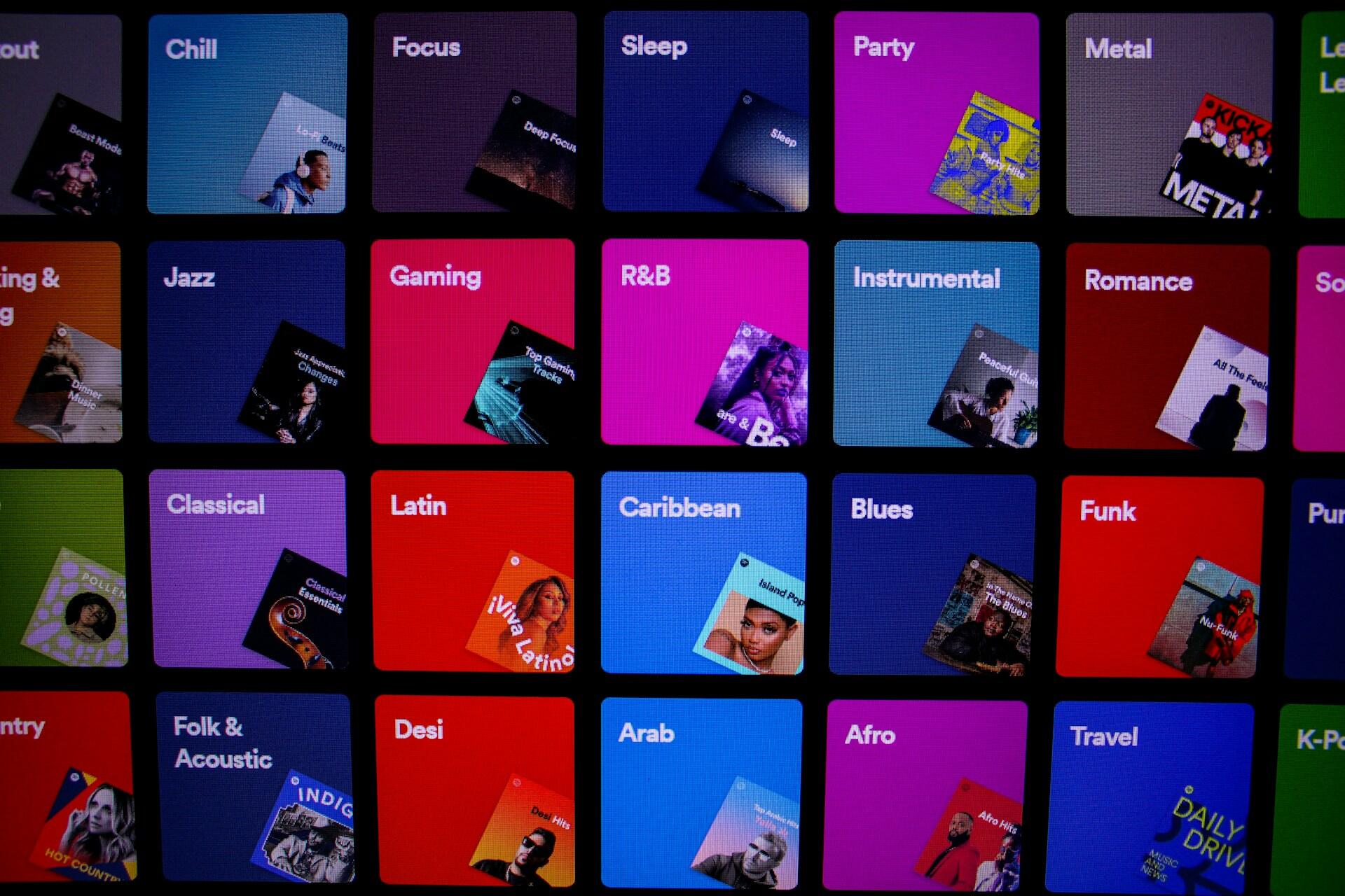 Ekrano nuotrauka su muzikos žanrais Spotify