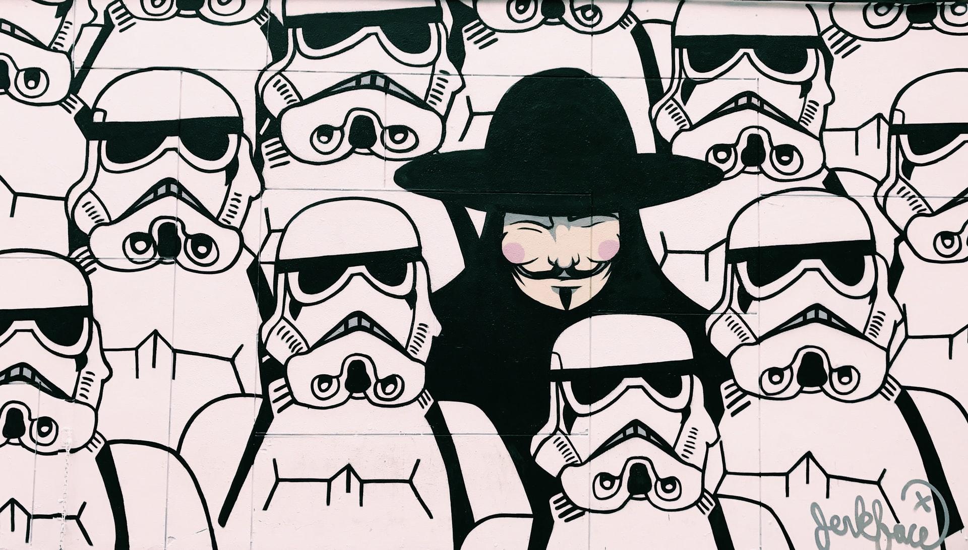 dessin mélangeant Star Wars et Anonymous 