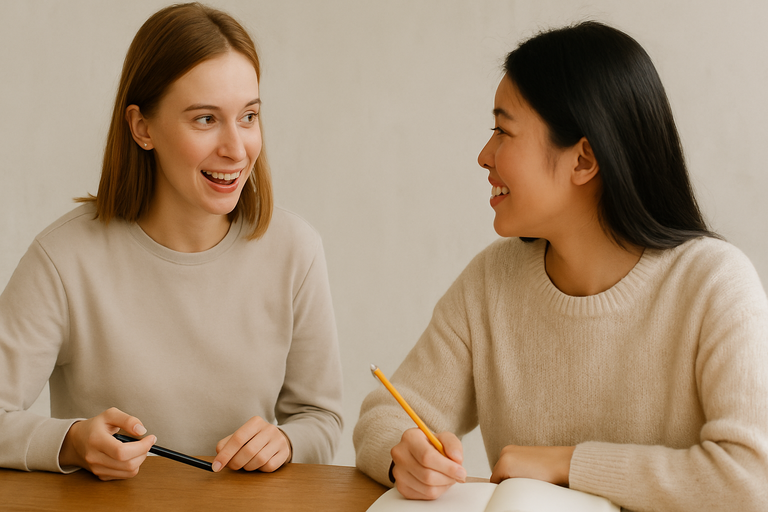 divas sievietes mācās un sarunājas